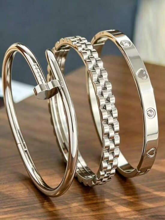 Jewelry - Silver-Tone Women’s Bracelet Set - Elegant Silver Bangles
